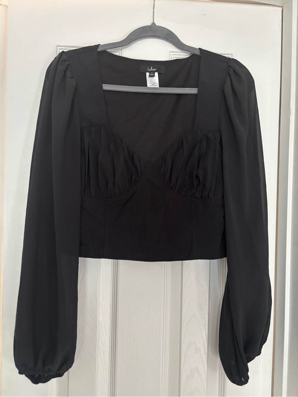 Lulu's Black Long Puff-Sleeve Crop Top